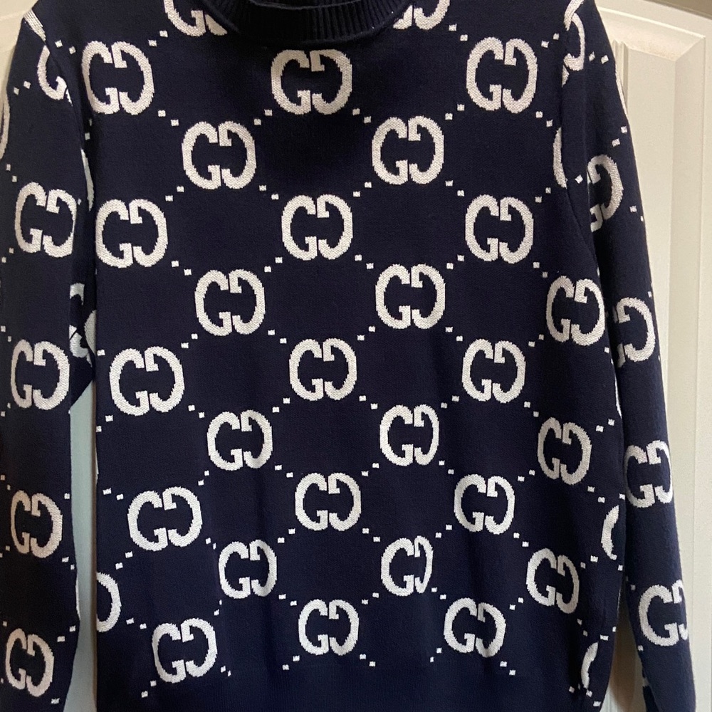 Navy and White Patterned Sweater